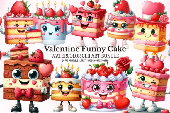 Download Watercolor Valentines Cakes Sublimation - Cakes Collection