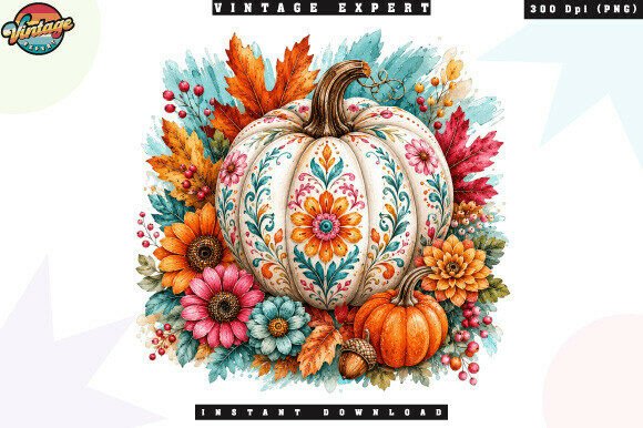 Download Floral Pumpkin Autumn Watercolor PNG - Watercolor png Collection