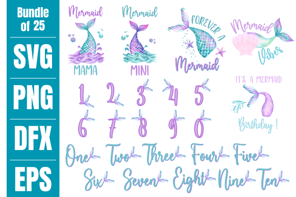Download Mermaid Birthday SVG Bundle - Mermaid birthday Collection