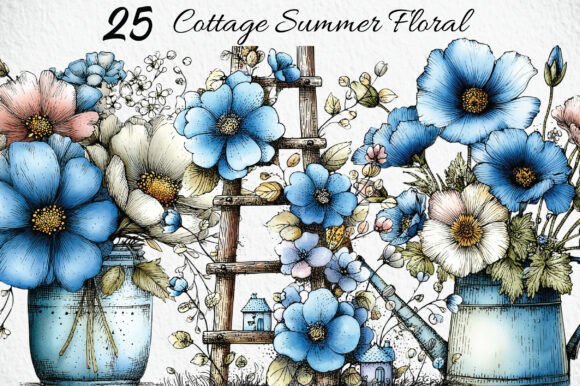 Download Whimsical Cottage Summer Floral Clipart - Summer Collection