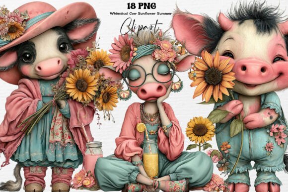 Download Whimsical Cow Sunflower Summer PNG - Summer Collection