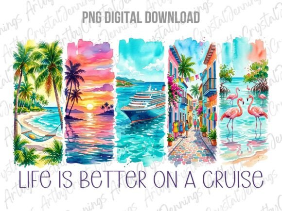Download Cruise Ship Vacation Watercolor PNG - Premium Resources