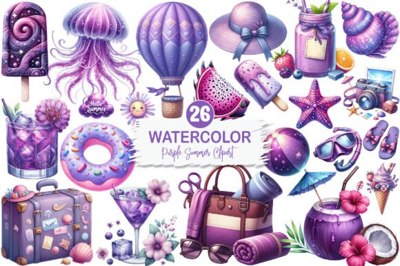 Download Watercolor Purple Summer Clipart - Summer Collection