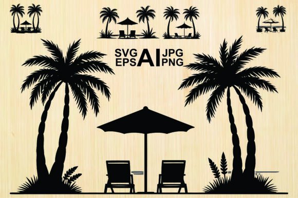 Download Silhouette Palm Tree Beach Chair Set - Beach chair Collection
