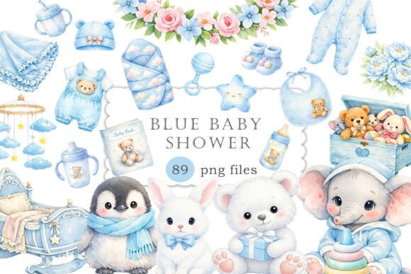 Download Blue Baby Shower Clipart Watercolor PNG - Premium Resources