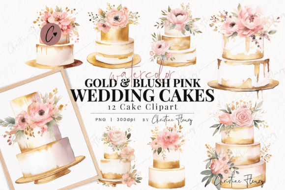 Download Watercolor Gold Blush Wedding Cakes PNG - Cakes Collection