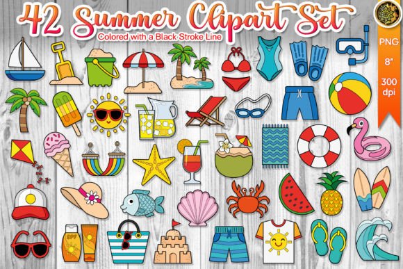 Download Summer Clipart Color with Outline Stroke - Summer Collection