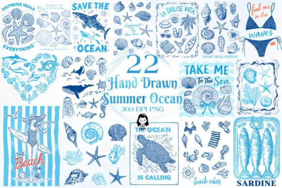 Download Hand Drawn Summer Ocean PNG Bundle - Ocean Collection