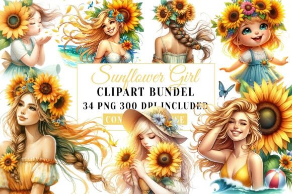 Download Whimsical Summer Sunflower Girl Clipart - Summer Collection