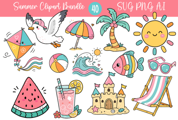 Download 40 Summer Clipart Bundle SVG PNG AI PDF - Summer Collection