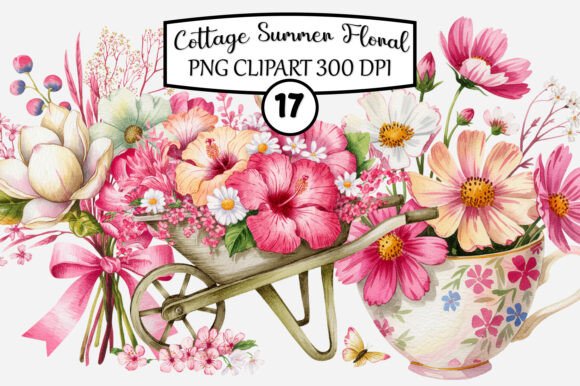 Download Whimsical Cottage Summer Floral Clipart - Summer Collection