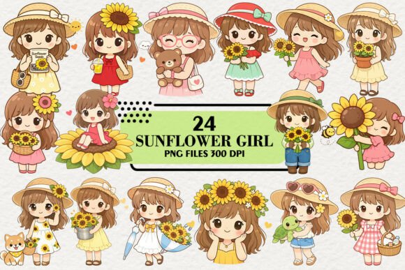 Download Kawaii Summer Sunflower Girl Stickers - Summer Collection