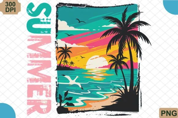 Download Vintage Summer Sunset Beach PNG - Summer Collection