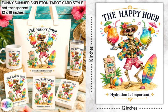 Download Funny Summer Skeleton Tarot Card Design - Summer Collection