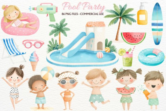 Download Summer Pool Party Nursery Kids Clipart - Summer Collection