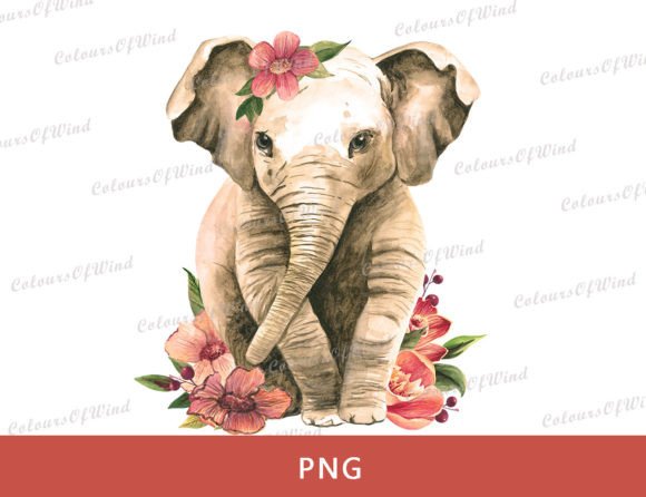 Download Watercolor Baby Elephant in Pink Floral - Elephant Collection