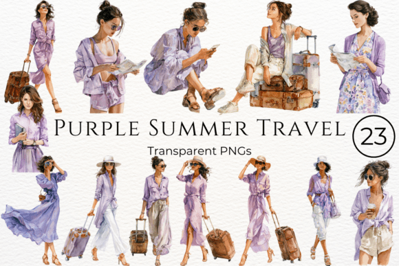 Download Purple Summer Travel Watercolor Clipart - Summer Collection