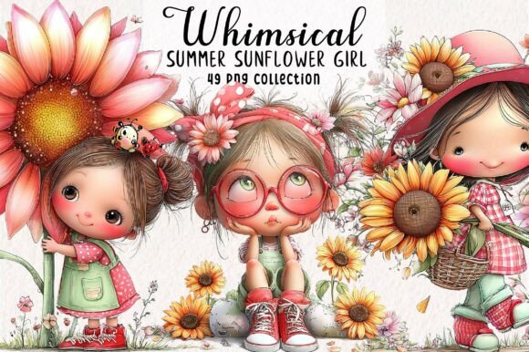 Download Whimsical Summer Sunflower Girl Clipart - Summer Collection