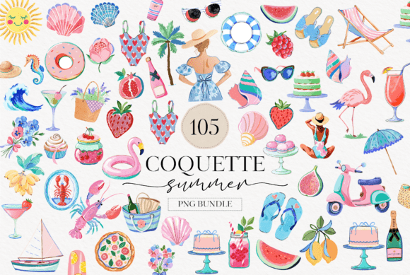 Download Watercolor Coquette Summer Clipart - Summer Collection