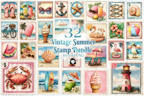Download Vintage Summer Stamp Sublimation Clipart - Summer Collection