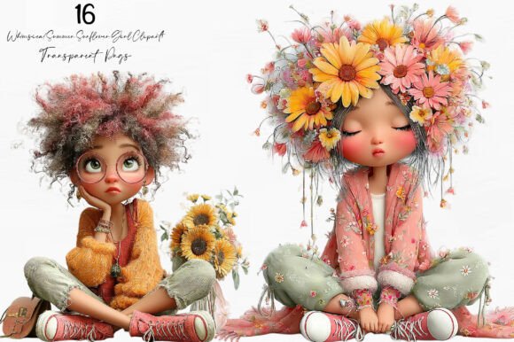 Download Whimsical Summer Sunflower Girl Clipart - Summer Collection