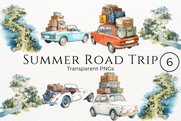 Download Summer Road Trip Watercolor Clipart - Summer Collection