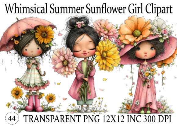 Download Whimsical Summer Sunflower Girl Clipart - Summer Collection