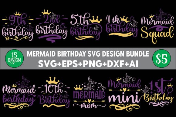 Download Mermaid Birthday SVG Bundle - Mermaid birthday Collection