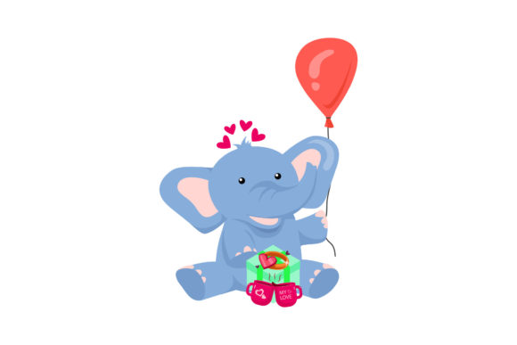 Download Cute Animal Elephant with Balloons, Gift - Elephant Collection