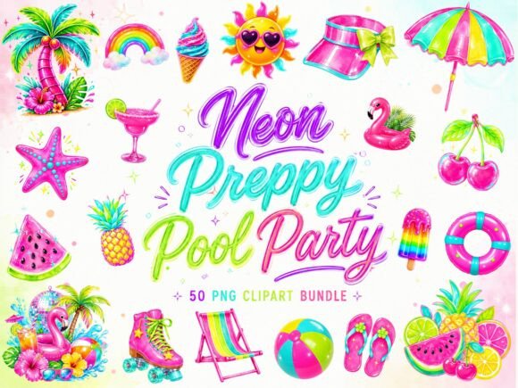 Download Neon Preppy Summer Clipart Png Bundle - Summer Collection