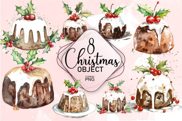 Download Watercolor Christmas Cakes Pack - Cakes Collection