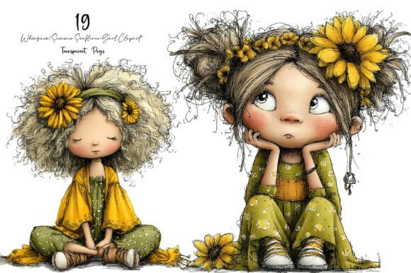 Download Whimsical Summer Sunflower Girl Clipart - Summer Collection