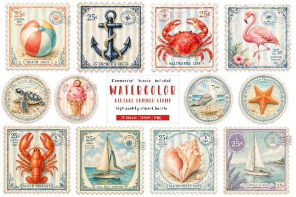 Download Vintage Summer Stamp PNG Bundle - Summer Collection