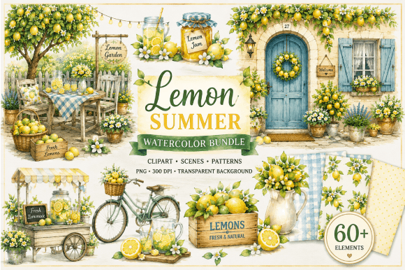 Download Lemon Summer Watercolor Bundle - Summer Collection