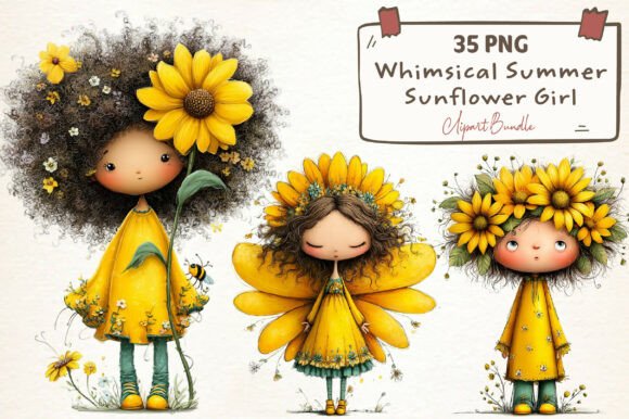 Download Whimsical Summer Sunflower Girl Clipart - Summer Collection