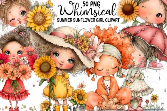Download Whimsical Summer Sunflower Girl Clipart - Summer Collection