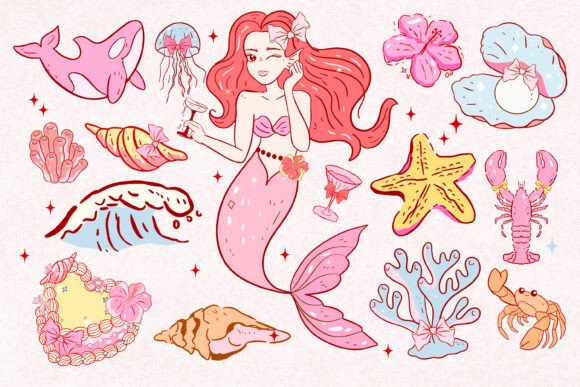 Download Retro Summer Mermaid PNG, Coquette Beach - Summer Collection