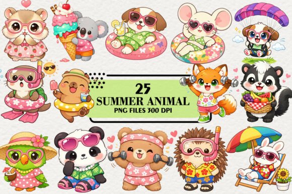 Download Kawaii &amp; Funny Summer Animal Clipart - Summer Collection